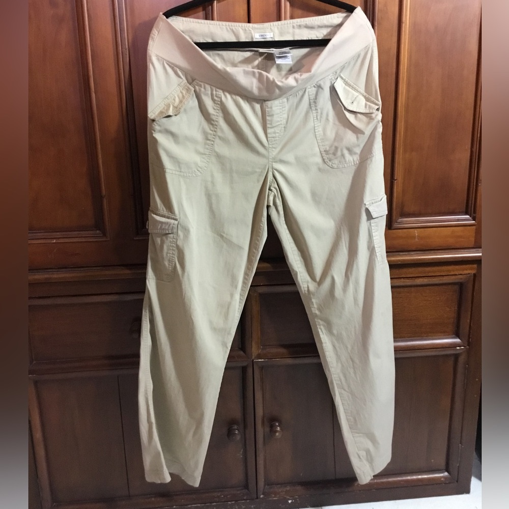 Duo Maternity Women’s Khaki Pants Size Large Pocketed Comfy And Versatile Beige